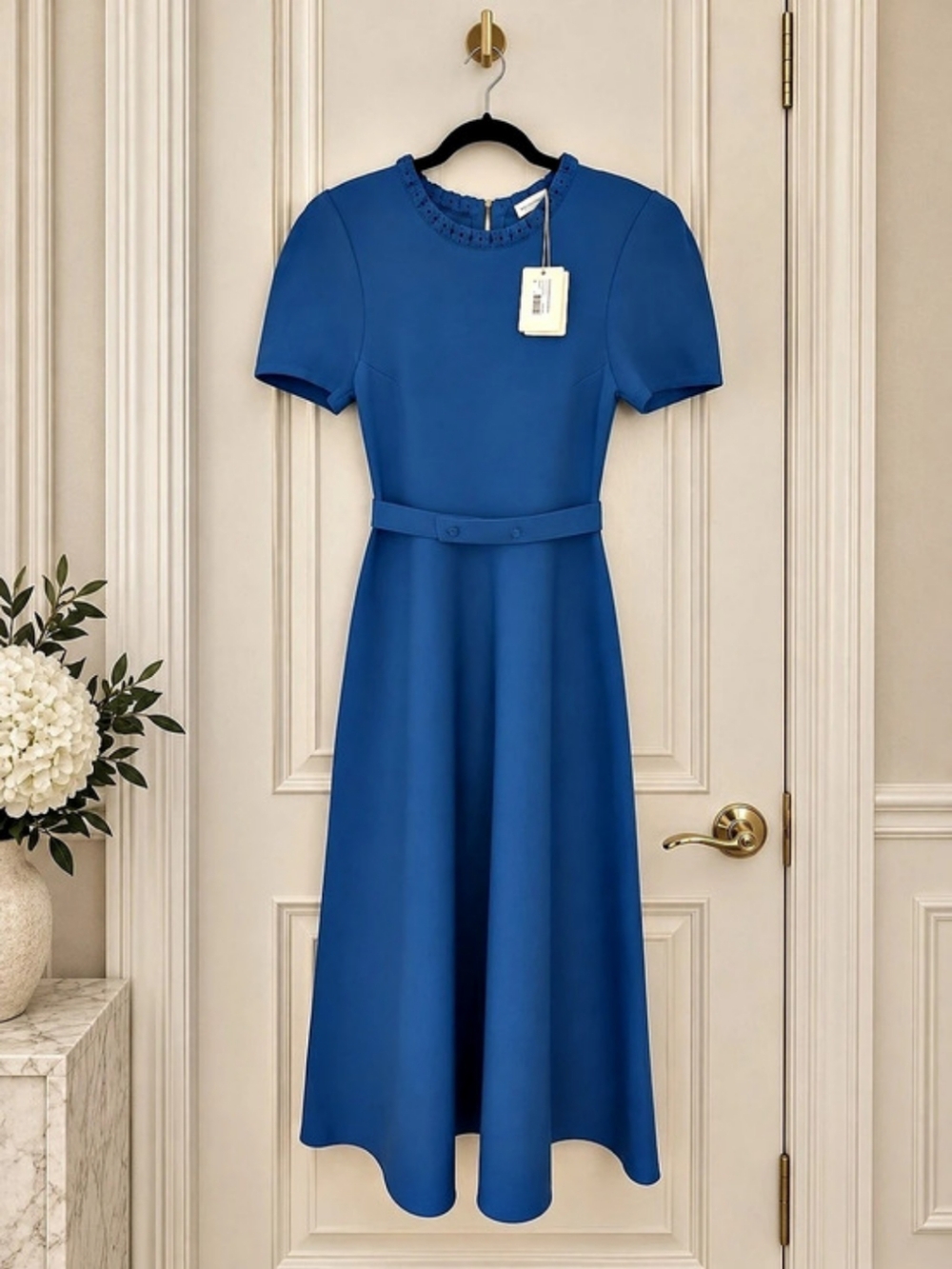 Scanlan Theodore Crepe Knit Fit & Flare Midi Dress in Blue